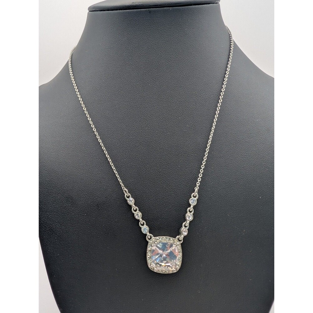 Vintage Avon NR Signed Silver Tone Cushion Cut Faux Diamond Halo Pendant...